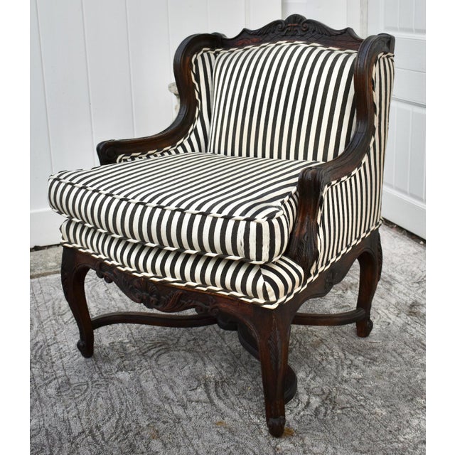 French Country Vintage Carved Oak Country French Style Boudoir Chair For Sale - Image 3 of 12