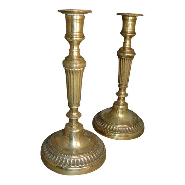 Antique 18th Century English Brass Candlesticks - a Pair For Sale