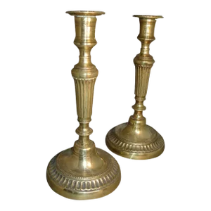 Antique 18th Century English Brass Candlesticks - a Pair