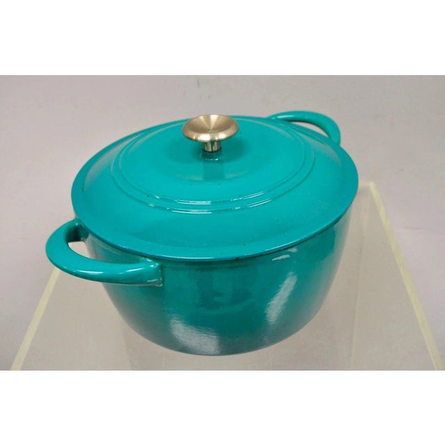 Mid Century Modern Style Green Cast Iron Dutch Oven 6.5 Qt 6.2 L Pot with Lid. Item features 6.5 Qt, 6.2 L capacity, heavy...