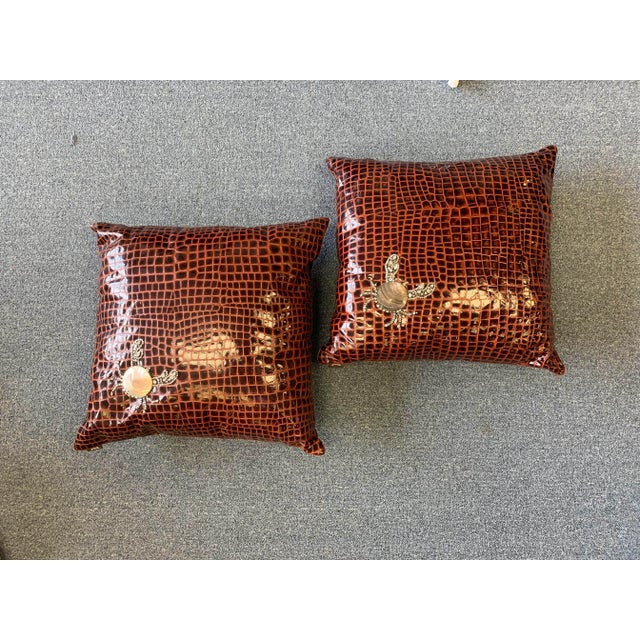 Ankasa Faux Crocodile Embellished Pillows - a Pair For Sale - Image 10 of 10