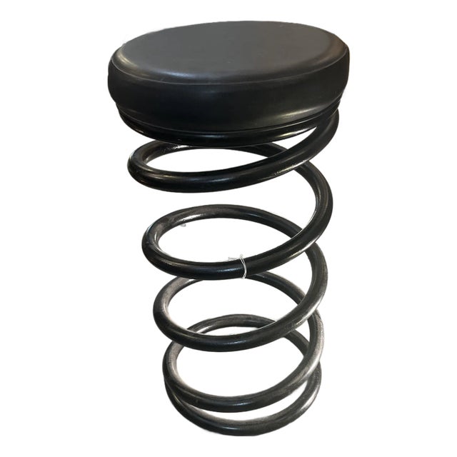 Helix Co Industrial Metal Spring and Leather Chair Bar Stool Vintage For Sale