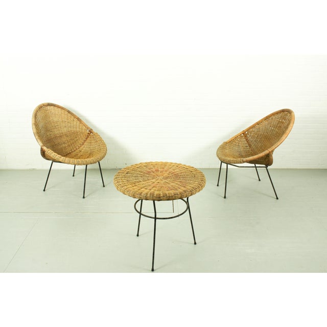 Vintage Italian Rattan Basket Chairs and Bistro Table Set, 1960s, Set of 3 For Sale - Image 10 of 18