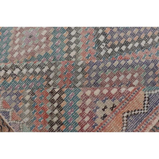 Turkish Vintage Embroidered Kilim Rug With Multi Layered Diamond Design 7'6 X 10'0 For Sale - Image 10 of 11