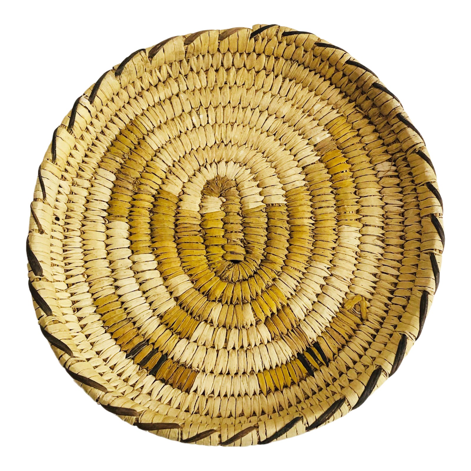 Vintage Native American Tohono O'Odham Woven Oval Eagle Coil Basket