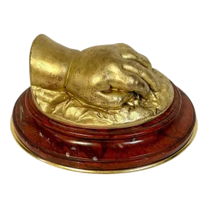 19th C French Gilt Bronze Model of a Resting Hand, Attributed to Barbedienne