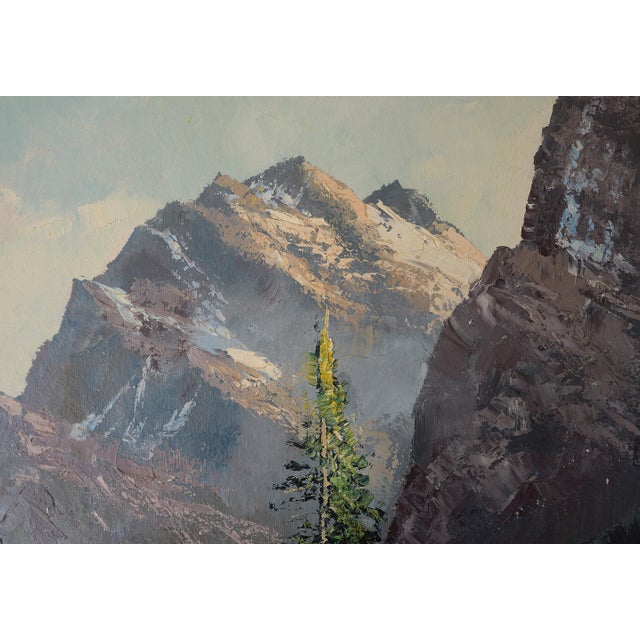 Vintage Snow-Capped Mountains & Lake Landscape Painting For Sale - Image 4 of 14