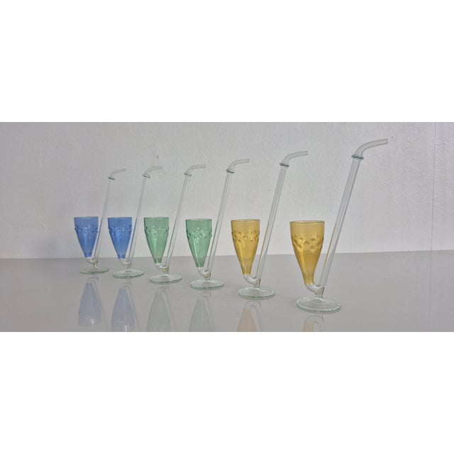 Mid-Century Modern Filigree Mouth-Blown Cognac Glasses from Lauscha, 1960s, Set of 6 For Sale - Image 3 of 7