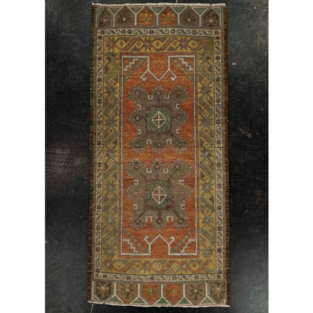 Terra Cotta Turkish Mini Rug Oriental Hand Knotted Vintage Rug 1'7" x 3'6" #21032 For Sale - Image 8 of 8