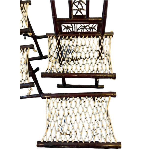 Antique Hand-Crafted Asian Bamboo Folding Chairs With Stools- 4 Pieces For Sale - Image 11 of 13