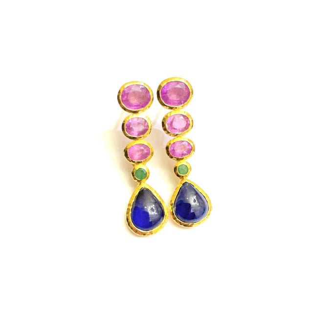 Art Deco Bochic “Capri” Natural Vintage Ruby, Sapphire & Emerald Set In 18K Gold & Silver For Sale - Image 3 of 11