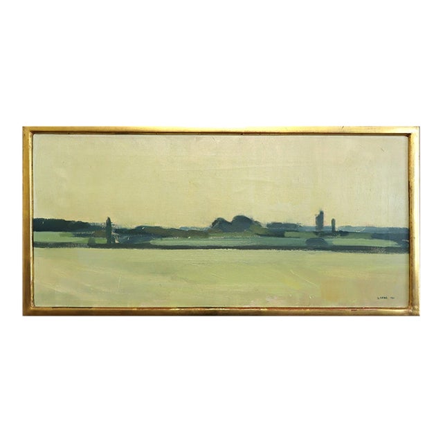1960 Mid-Century Modern 'The Distant Green' Vintage Original Swedish Abstract Landscape Oil Painting, Framed For Sale