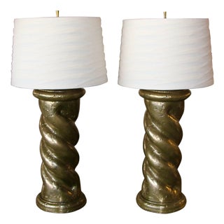 Early 20th Century Bronze Metal Coated Plaster Rope Lamps in the Style of Michael Taylor - a Pair For Sale