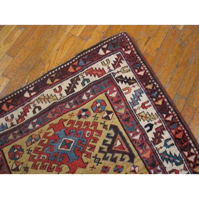 1890s Yellow Diamond Antique Caucasian Kuba Rug 3'6"x 10'0" Handknotted Wool Carpet For Sale In New York - Image 6 of 6