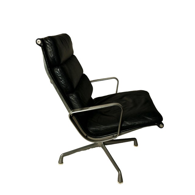 1960s Soft Pad Lounge Chair Black Leather Eames Herman Miller For Sale - Image 5 of 7