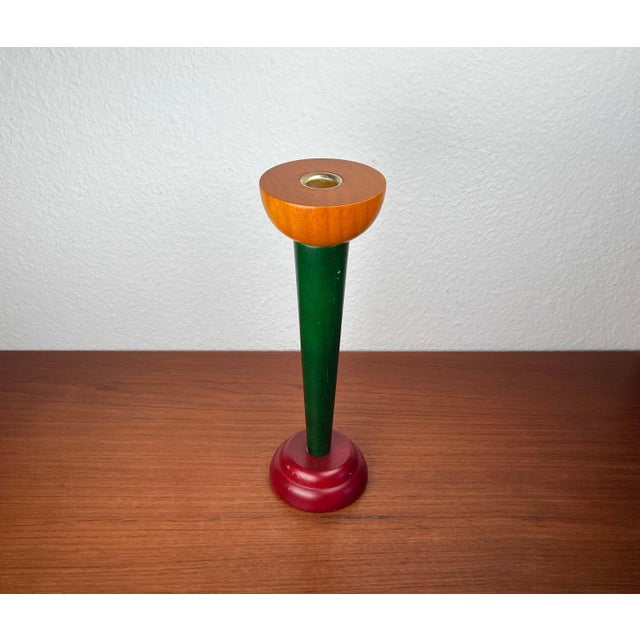 Postmodern Wood Yellow Green Red Model Monokel Candleholder from Ikea, 1980s For Sale - Image 9 of 14