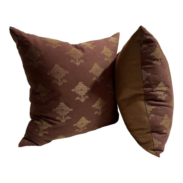 Pair of Schumacher Rubia Embroidery Pillows For Sale