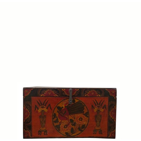 This vibrant antique storage box is handmade from solid elm wood retrieved from Shanxi Province. Measuring 28 inches wide...