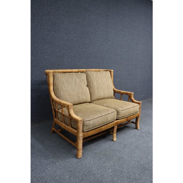 Late 20th Century Braxton Culler Split Reed Bamboo Rattan Loveseat Settee For Sale - Image 5 of 13