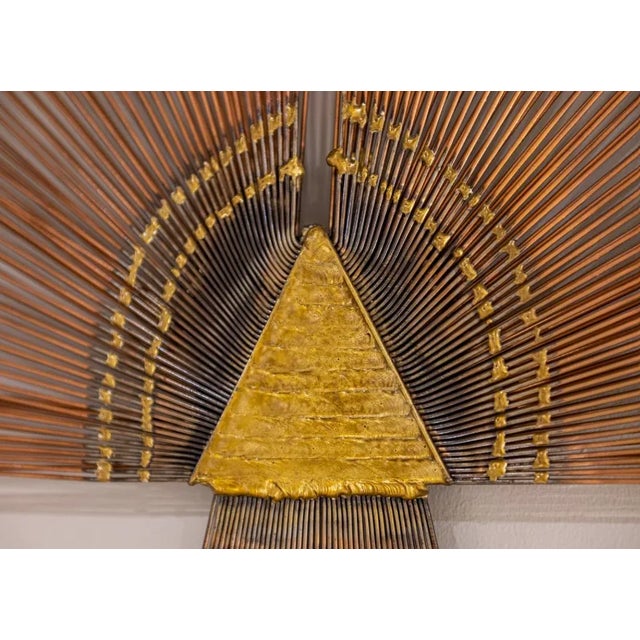 Large wall-hanging artisan hand-welded sculpture in copper and brass attributed to Curtis Jere, American 1970's. This...