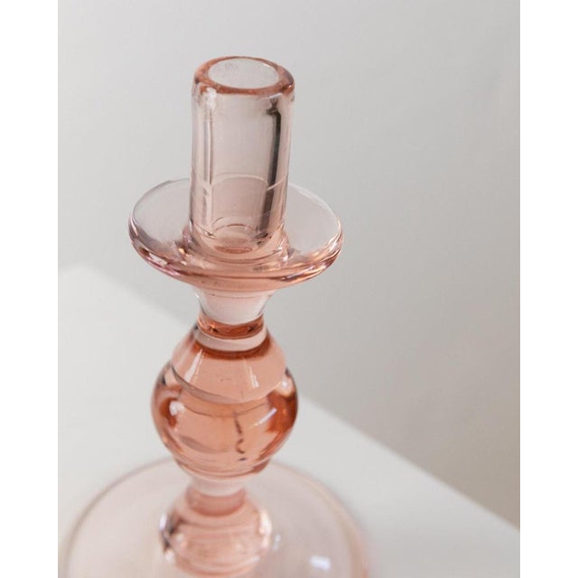 Vintage Peach Glass Candleholders, Italy, 1980s, Set of 2 For Sale - Image 9 of 13