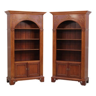 Pair of Lexington Irish Country Cherry Tall Bookcases For Sale