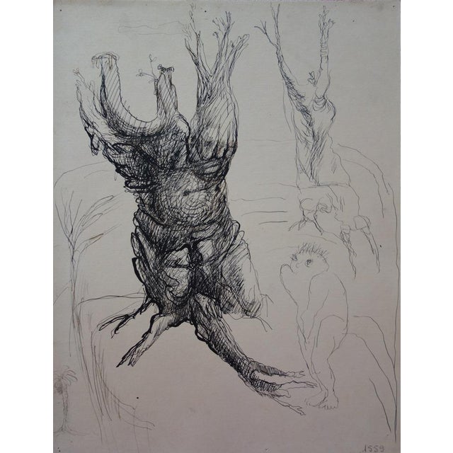 Edouard Goerg, Anthropomorphic Trunk, Ink on Paper For Sale