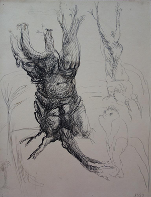 Edouard Goerg, Anthropomorphic Trunk, Ink on Paper