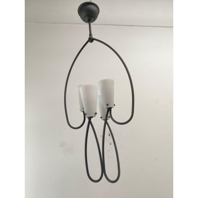 Iron Chandelier with Cone-Shaped Glass For Sale - Image 5 of 12