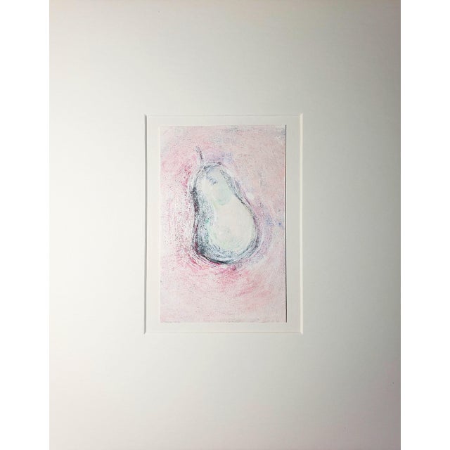 Pears Blushing-01 Modern Still Life Monoprint Green Pink Grey by Carrie Bergey For Sale
