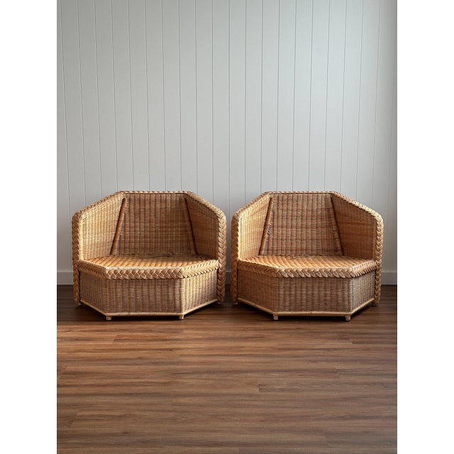 Vintage Brown Jordan Braided Wicker Lounge Chairs, Pair For Sale - Image 13 of 17