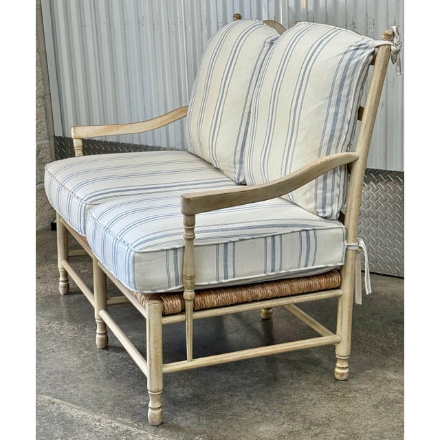 Vintage Persnickety Ladderback Rustic Farmhouse Bench For Sale - Image 9 of 12
