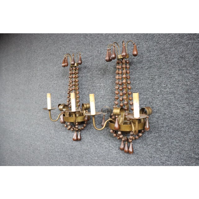 Mid-Century Modern Mid Century Wood Beaded Wall Sconce/Pair For Sale - Image 3 of 6