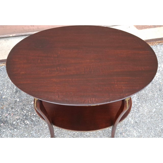 Early 20th C. Refinished French Regency Mahogany Tiered Tea Side Table With Brass Accents For Sale - Image 10 of 13