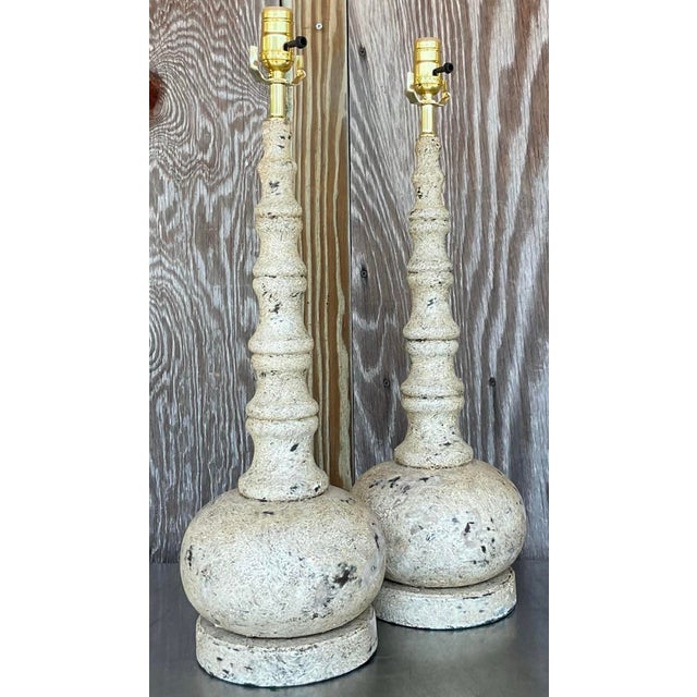 Wood Vintage Boho Patinated Long Neck Lamps - a Pair For Sale - Image 7 of 8