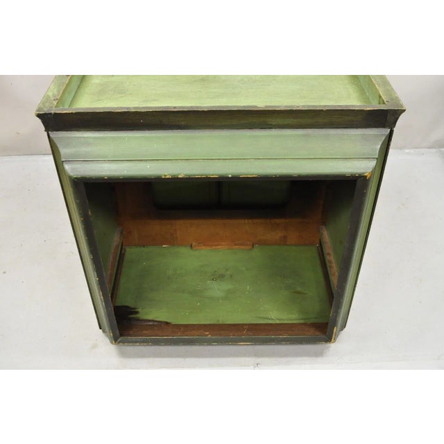 Early 1900s Antique French Renaissance Green Distress Painted Radio Cabinet Bar Cupboard For Sale - Image 9 of 12
