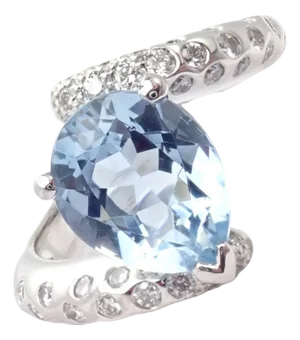 Chanel Comete Star White Gold Diamond Aquamarine Ring, Size 6.5