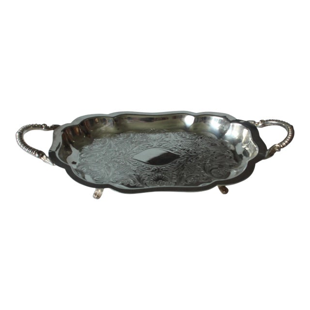 1950s Vintage - English Lancaster Silver on Copper Footed Serving Tray For Sale