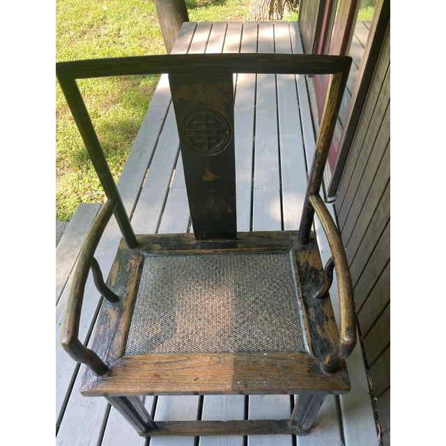 Chinese Distressed Ming Style Brown Chinese Armchair For Sale - Image 3 of 4