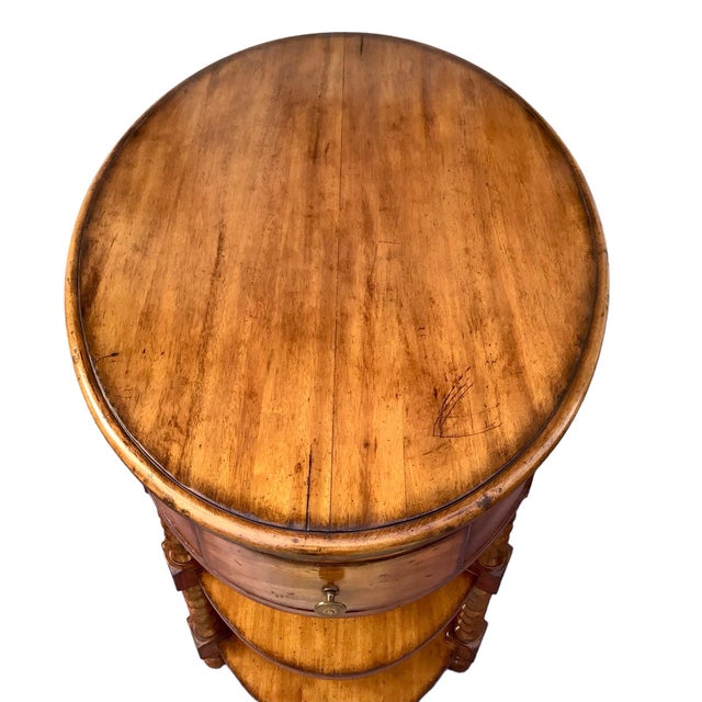 Tan 1970s Vintage Tall Oval Theodore Alexander Style Table With Turned Spindle Legs and Two Shelves For Sale - Image 8 of 12