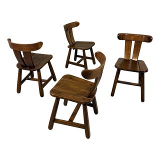 Brutalist Oak Dining Chairs, 1970s, Set of 4 For Sale