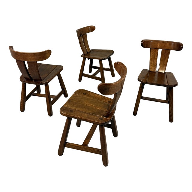 Brutalist Oak Dining Chairs, 1970s, Set of 4 For Sale