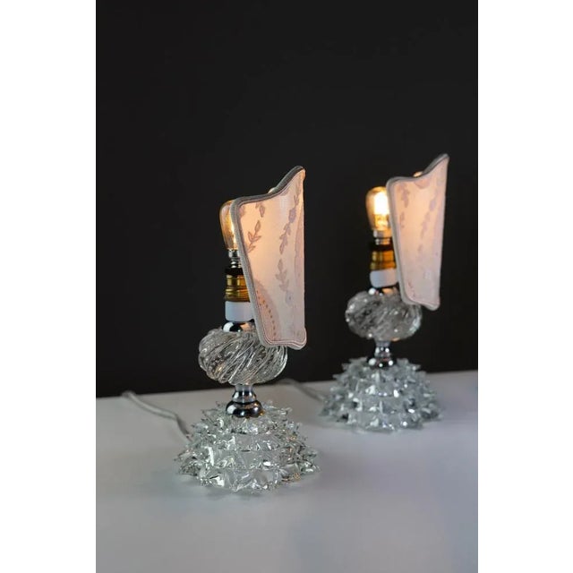 Art Deco Table Lamps in Rostrato Murano Glass attributed to Ercole Barovier for Barovier & Toso, 1940s, Set of 2 For Sale - Image 6 of 11