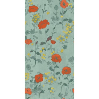 Sample - Large Scale, Poppies Wallpaper by Paule Marrot in Green For Sale