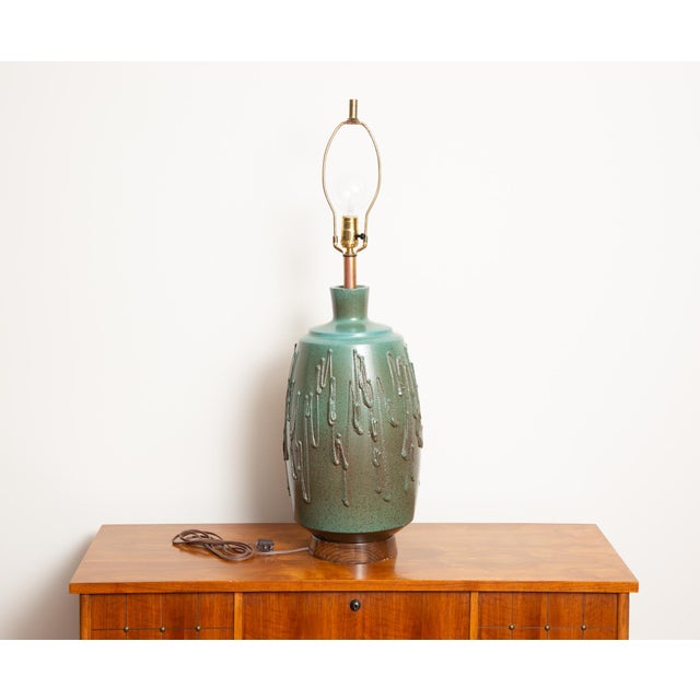 David Cressey Vintage David Cressey Teal Drip Glaze Lamp For Sale - Image 4 of 8