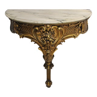 Vintage 1930s French Louis XV Gold Gilt Console Table For Sale