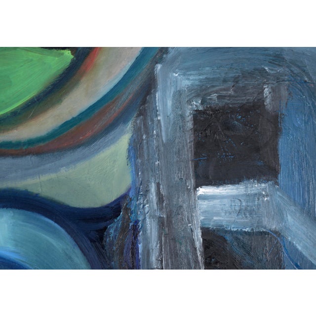 Late 20th Century Vertical Abstract With Blue and Green by Catherine Freethy For Sale - Image 5 of 11