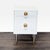 One drawer and cabinet with one shelf. Item has lucite and brass legs and hardware. Dimensions (in): 19W x 18D x 29H.