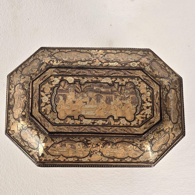 19th Century Chinese Lacquered & Gilt Tea Caddy For Sale - Image 9 of 12