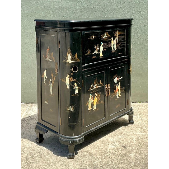 Wood Vintage Black Lacquered Chinoiserie Dry Bar For Sale - Image 7 of 12